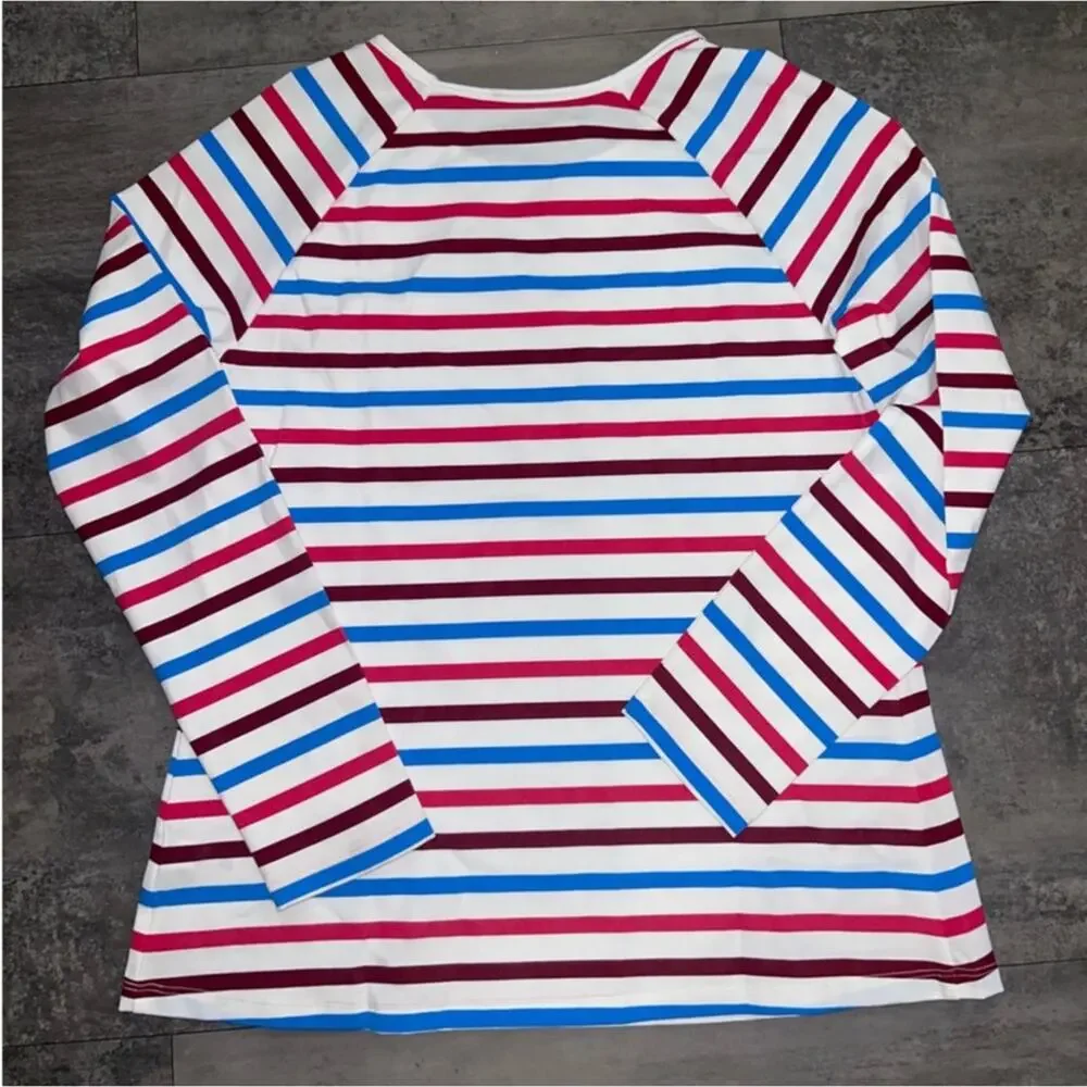 SPANX Ocean Striped Hibiscus Rash guard Swim Shirt Long Sleeve S